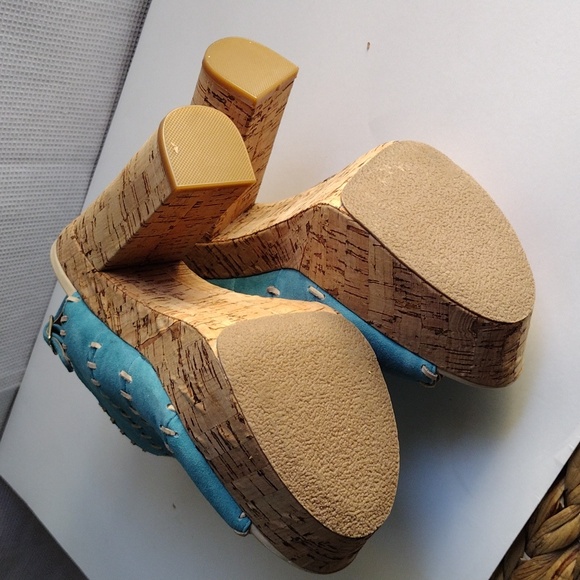 Kelsi Dagger turquoise suede platform high heels sandals 7.5 - Picture 12 of 15